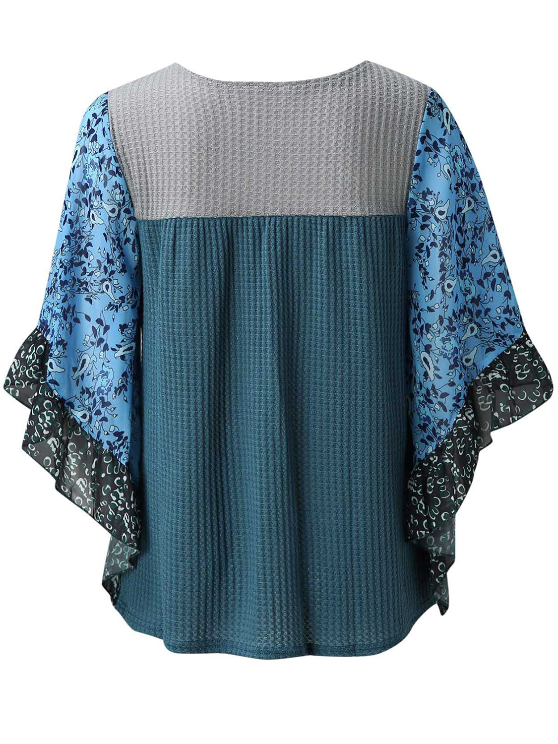 Full Size Printed Round Neck Three-Quarter Sleeve Blouse  Trendsi   