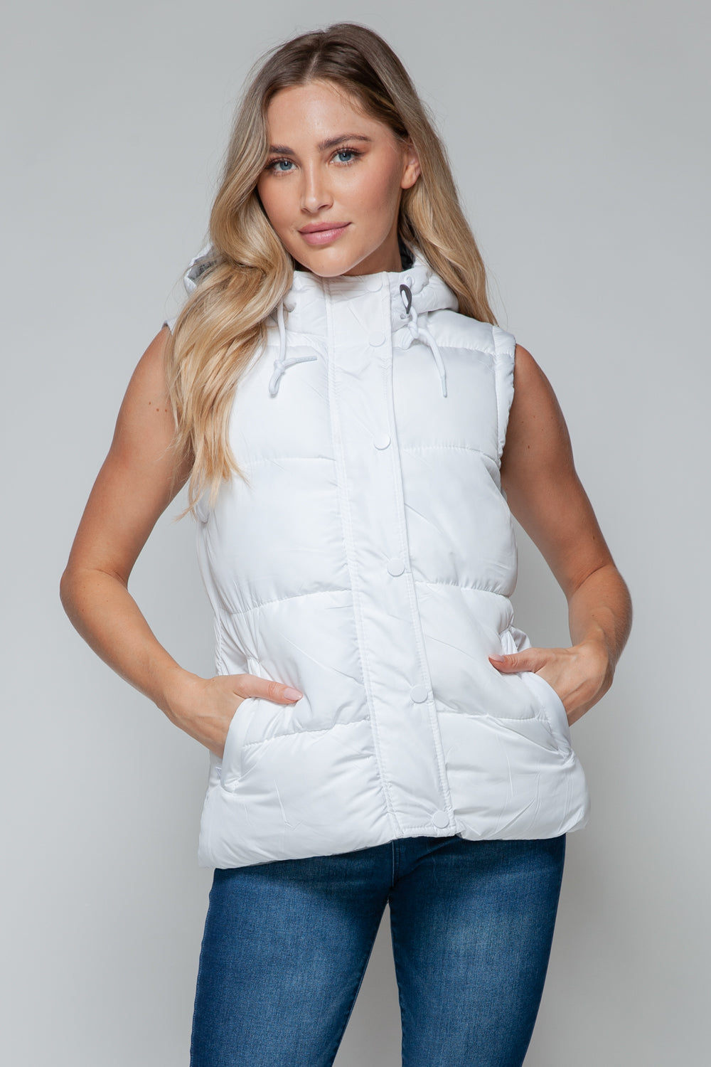 Snobbish Snap and Zip Closure Hooded Vest  Trendsi White/Chiseled Stone S 