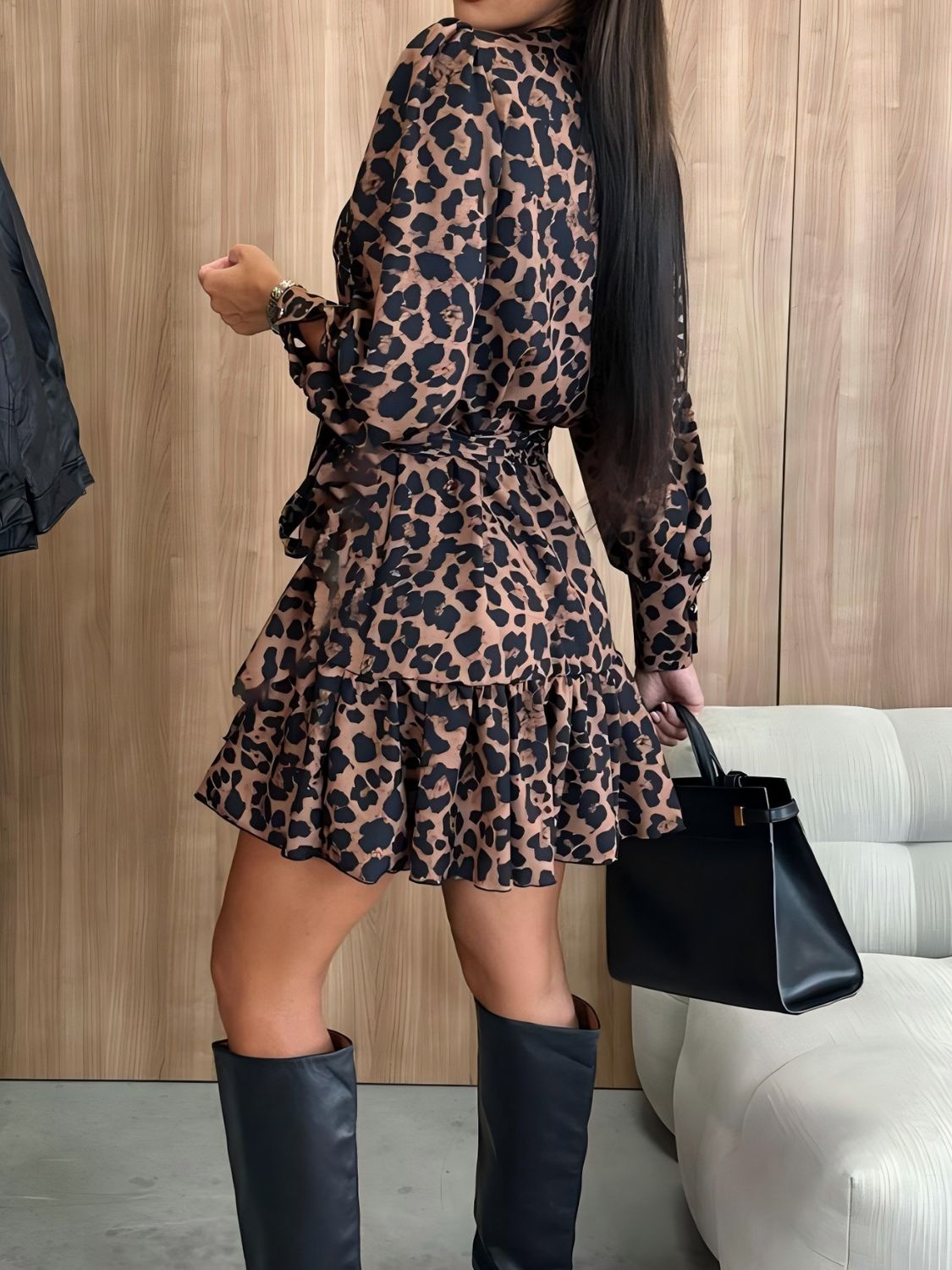 Tied Leopard Surplice Long Sleeve Dress  Trendsi   