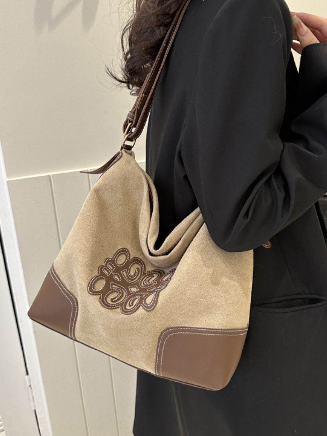 Suede Patch Adjustable Strap Tote Bag  Trendsi   