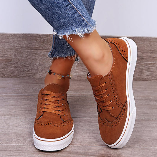 Lace-Up Suedette Flat Sneakers  Trendsi Brown 35(US4) 