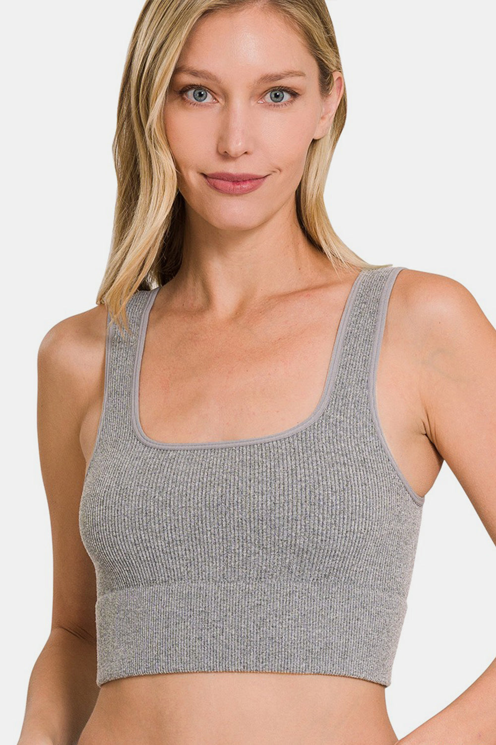 Zenana Ribbed Square Neck Cropped Tank  Trendsi HGREY S/M 