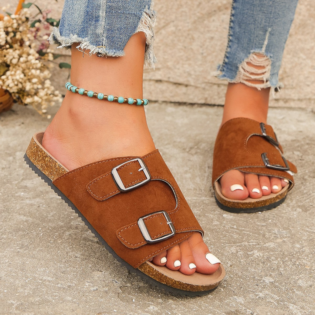 Metal Buckle Open Toe Sandals  Trendsi Caramel 36(US5) 