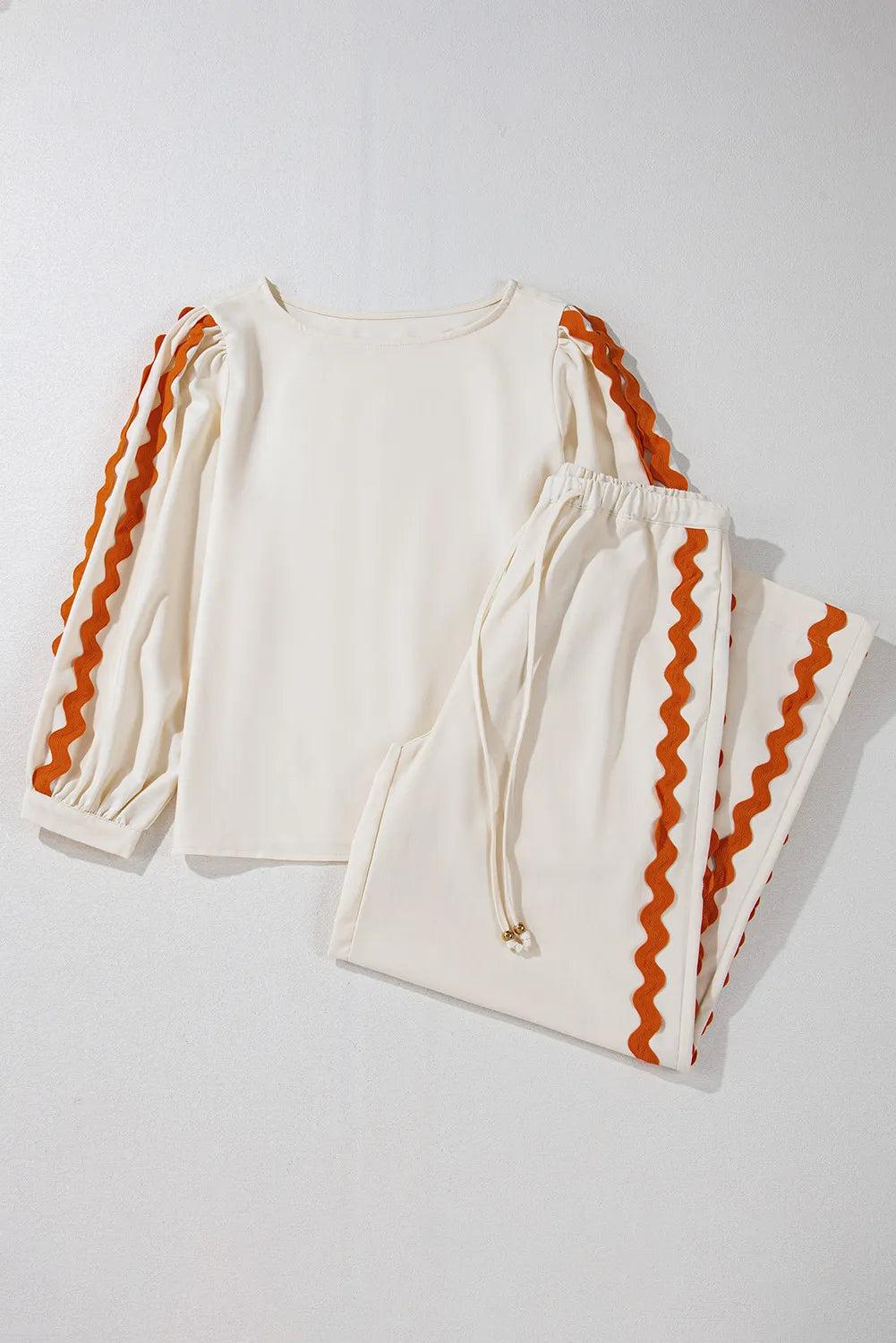 Round Neck Long Sleeve Top and Drawstring Pants Set  Trendsi   