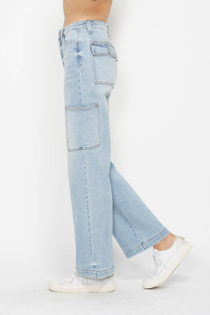 Judy Blue Full Size High Waist Straight Cargo Jeans  Trendsi   