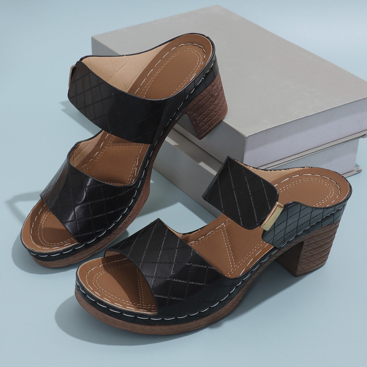 PU Leather Block Heel Sandals  Trendsi   