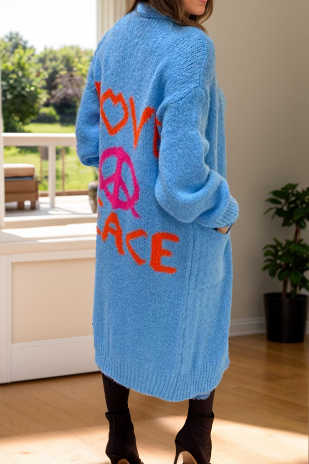 Peace Sign Long Sleeve Cardigan  Trendsi   