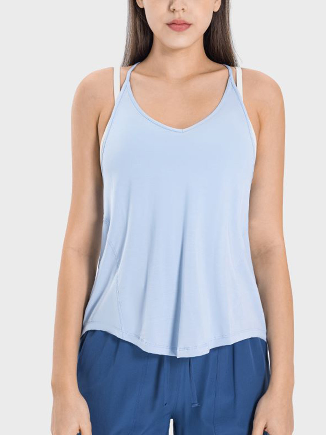 Millennia Slit Spaghetti Strap Scoop Neck Active Cami  Trendsi Light Blue 4 