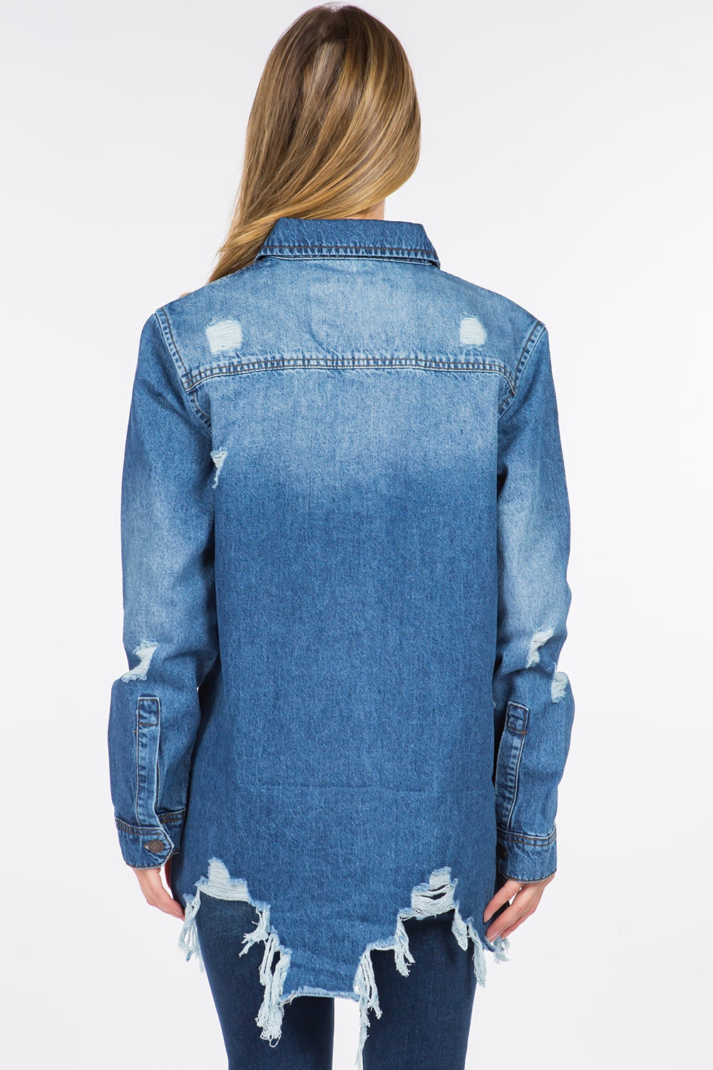 American Bazi Distressed Frayed Hem Denim Jacket  Trendsi   