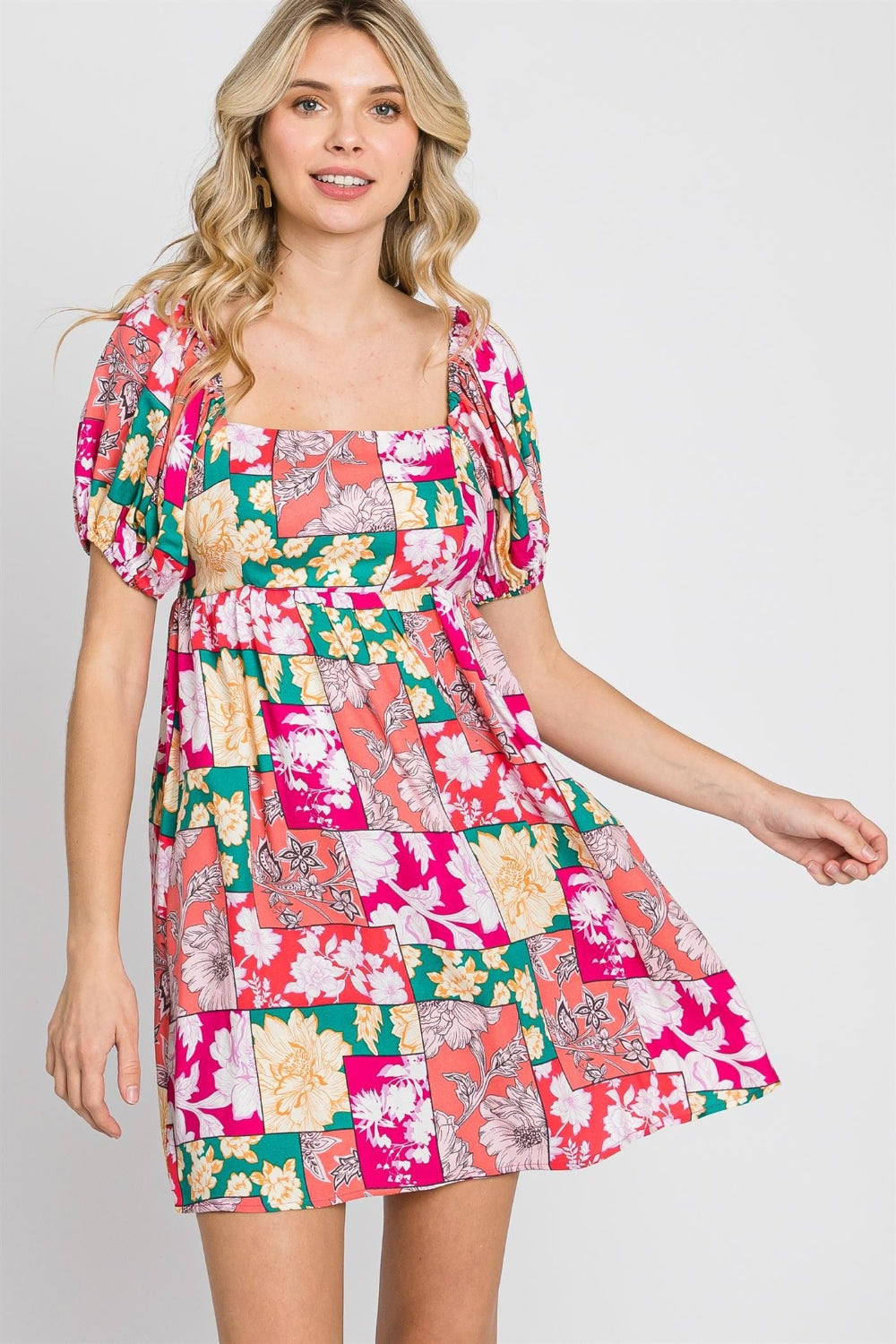 GeeGee Floral Ruff Sleeve Mini Dress  Trendsi Fuchsia S 