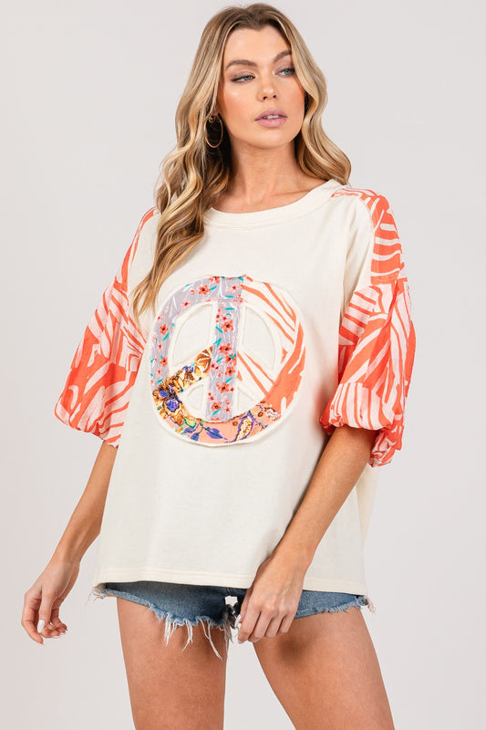 SAGE + FIG Peace Applique Patch with Zebra Print Contrast Top Luxe Trendsi Tangerine S 