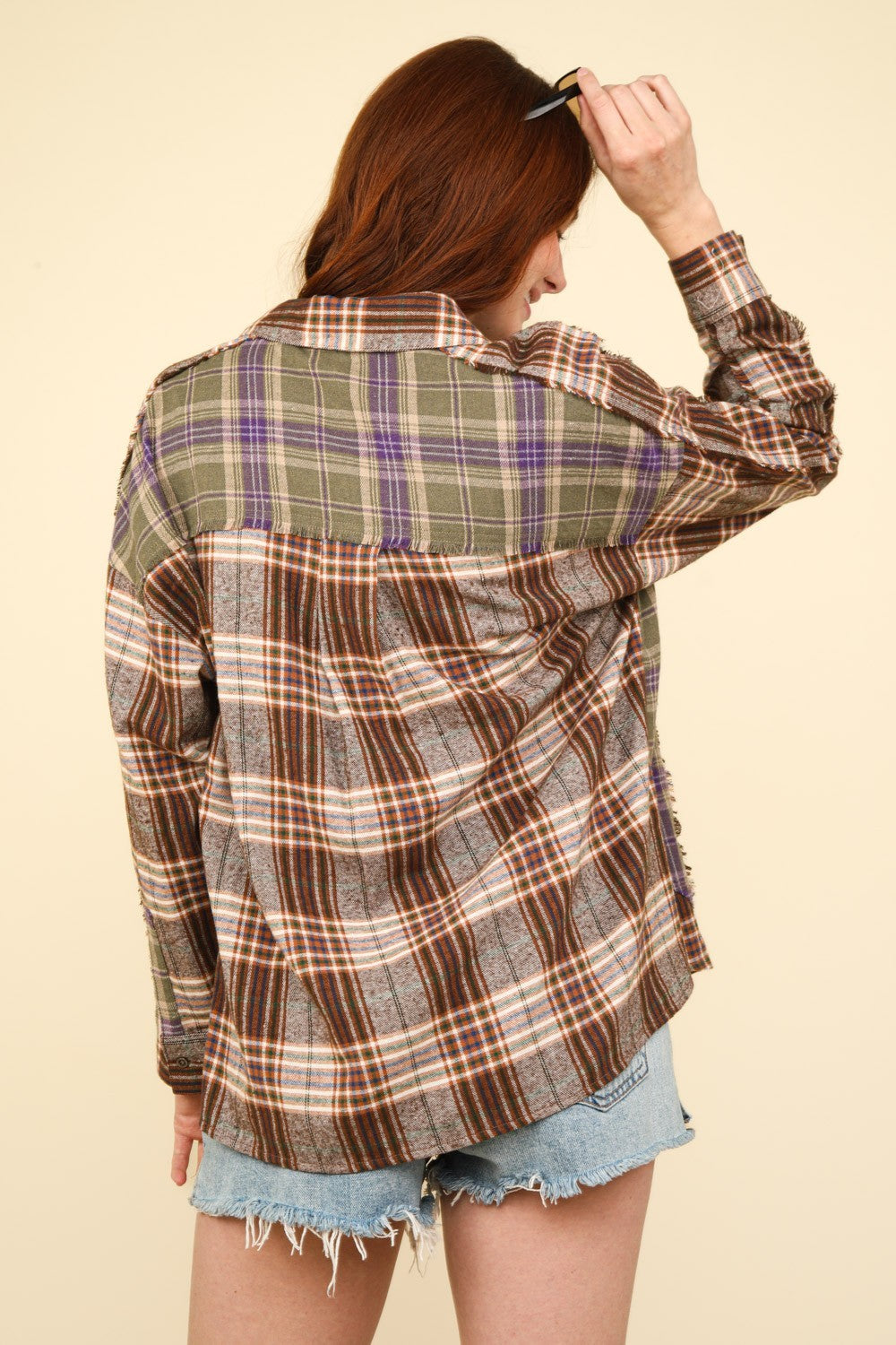 VERY J Contrast Plaid Raw Detail Shirt  Trendsi   