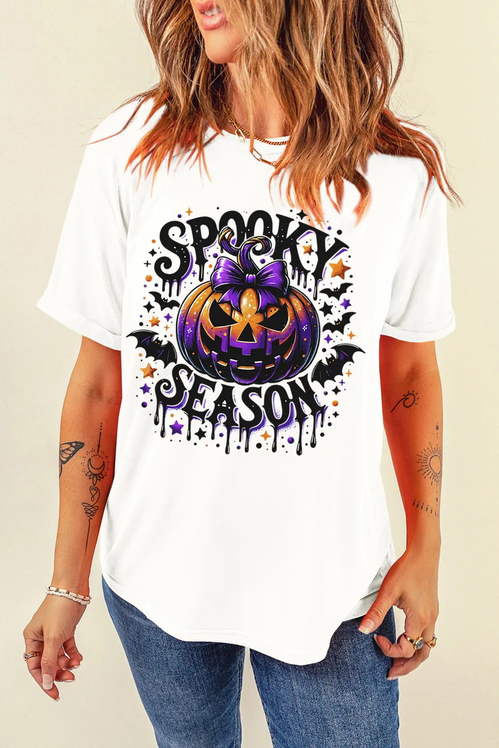 Full Size Jack-O'-Lantern Graphic Round Neck Short Sleeve T-Shirt  Trendsi White S 