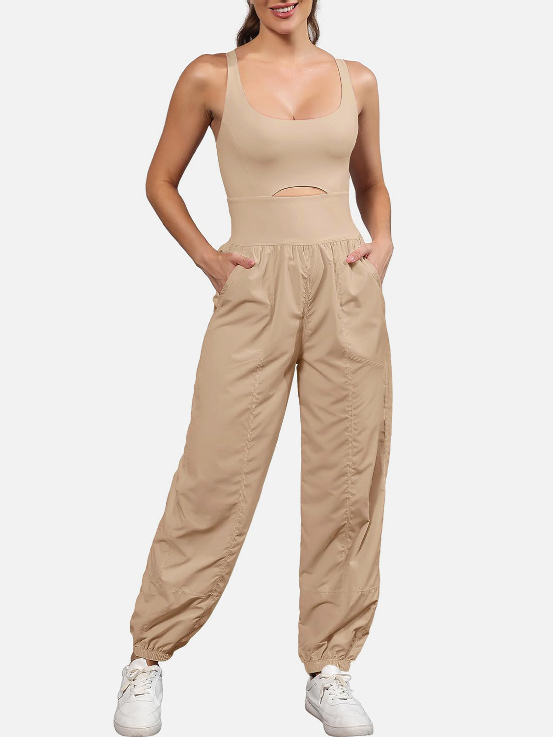 Cutout Scoop Neck Wide Strap Jumpsuit  Trendsi   