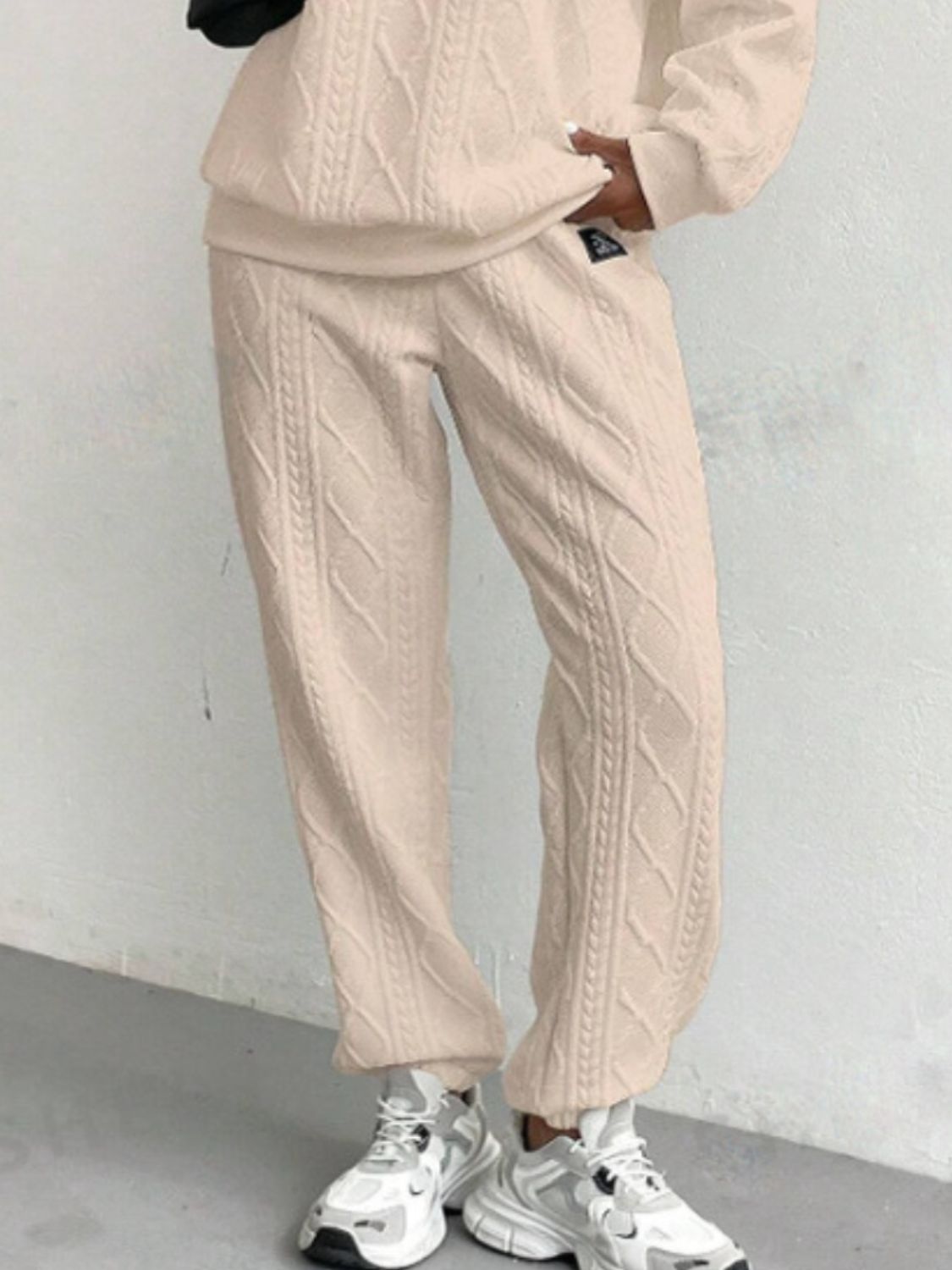 Texture Round Neck Long Sleeve Top and Pants Set  Trendsi   