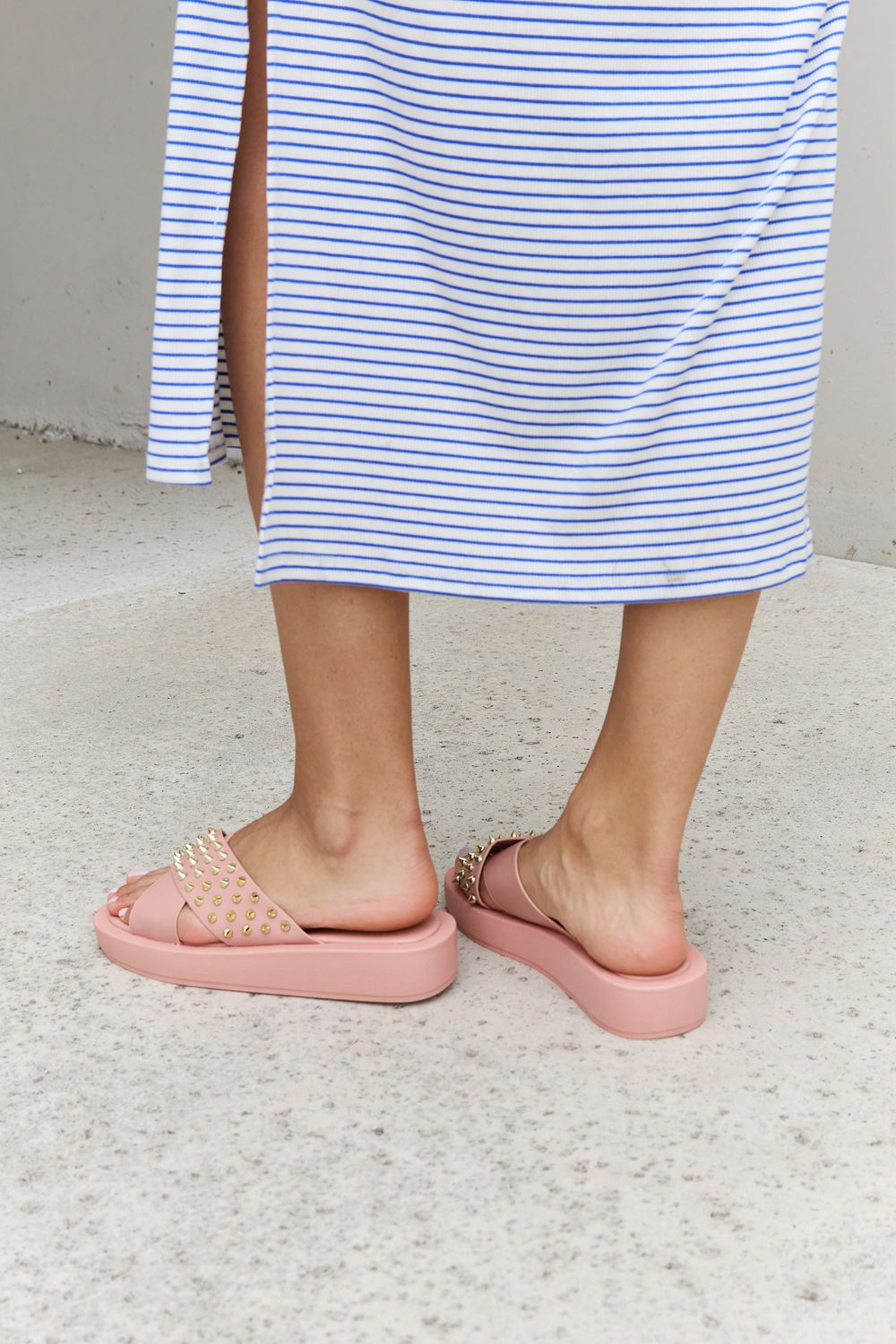 Forever Link Studded Cross Strap Sandals in Blush  Trendsi   