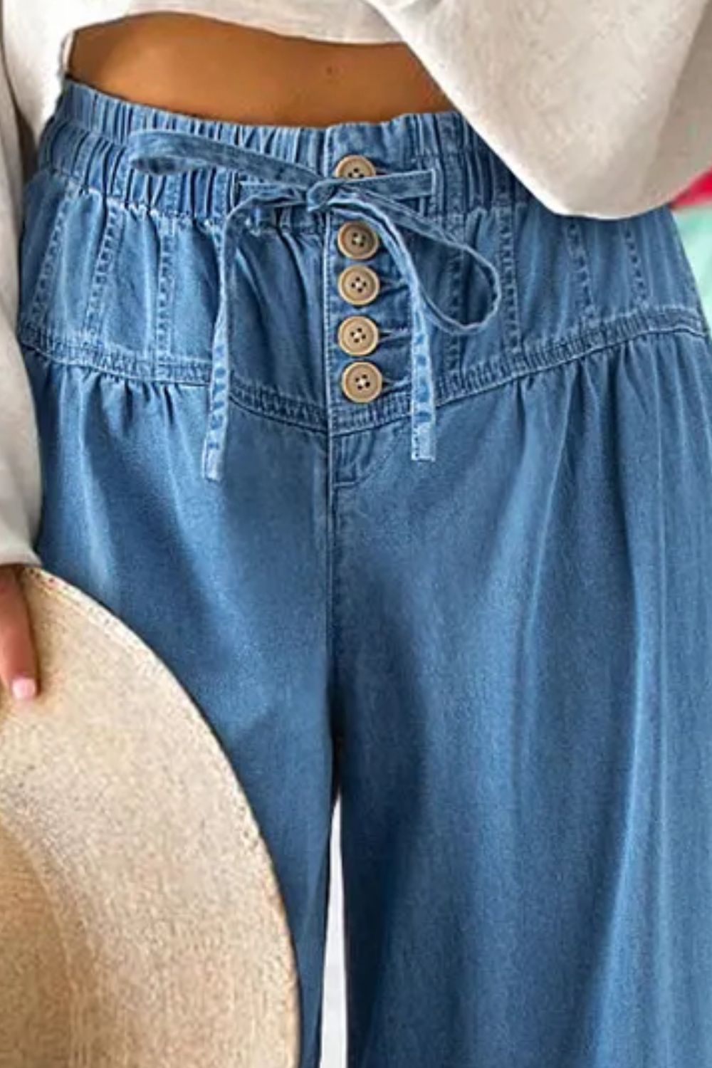 Drawstring Elastic Waist Wide Leg Jeans  Trendsi   