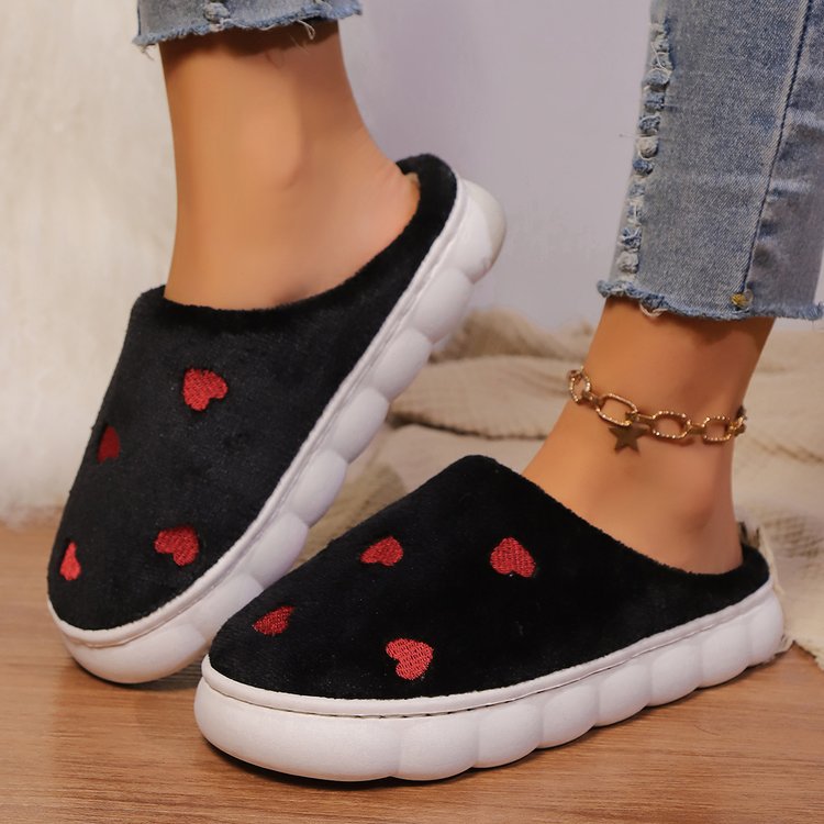 Heart Round Toe Flat Slippers  Trendsi   