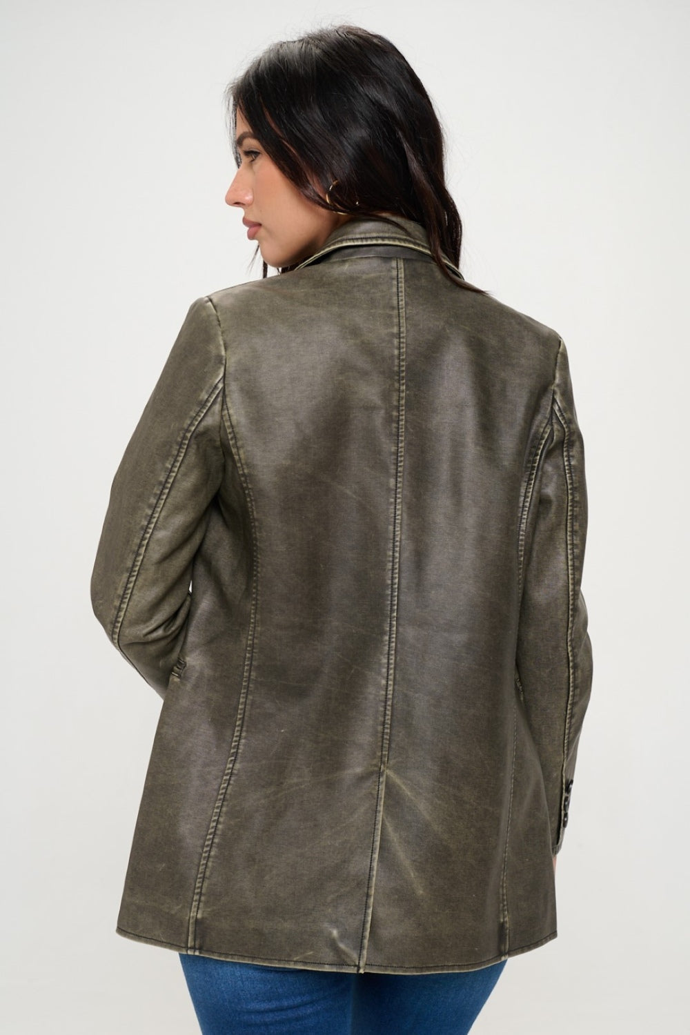 Coalition LA Single-Breasted Vegan Leather Blazer  Trendsi   