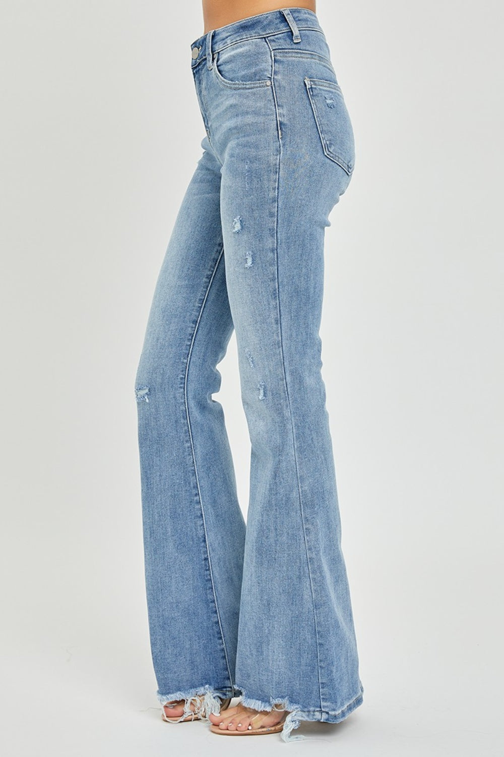 Risen Full Size High Rise Frayed Hem Flare Jeans  Trendsi   