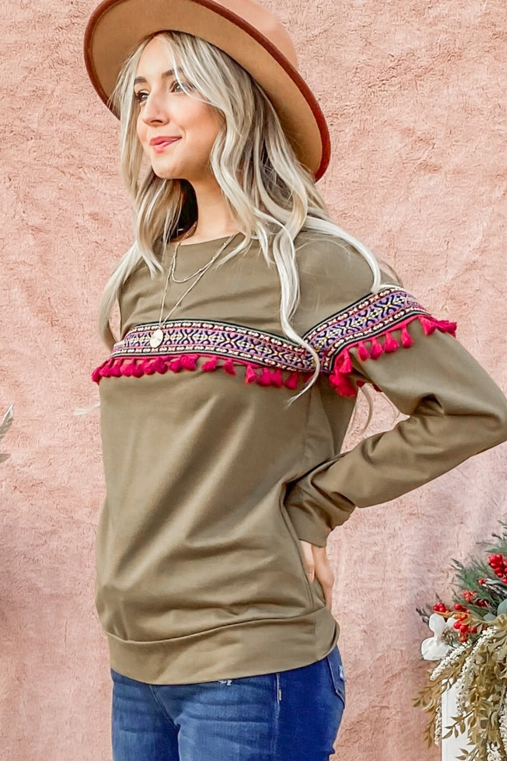 And The Why Ethnic Ribbon Tassel Trim Top  Trendsi   