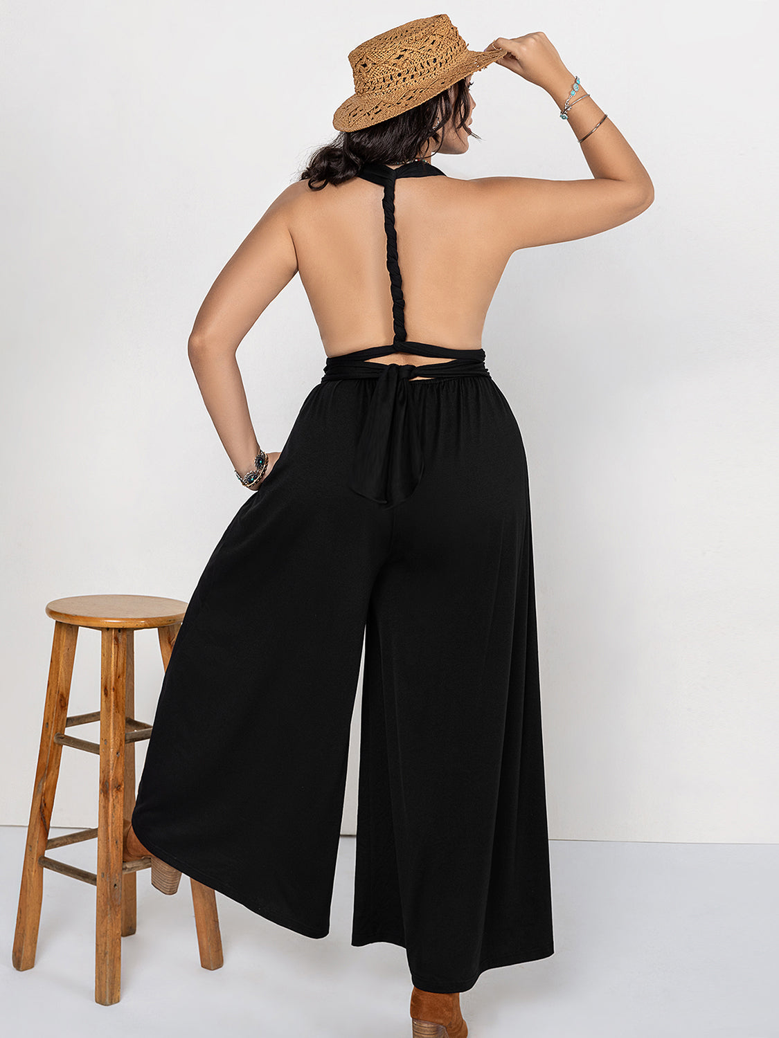 Plus Size V-Neck Wide Leg Jumpsuit  Trendsi   