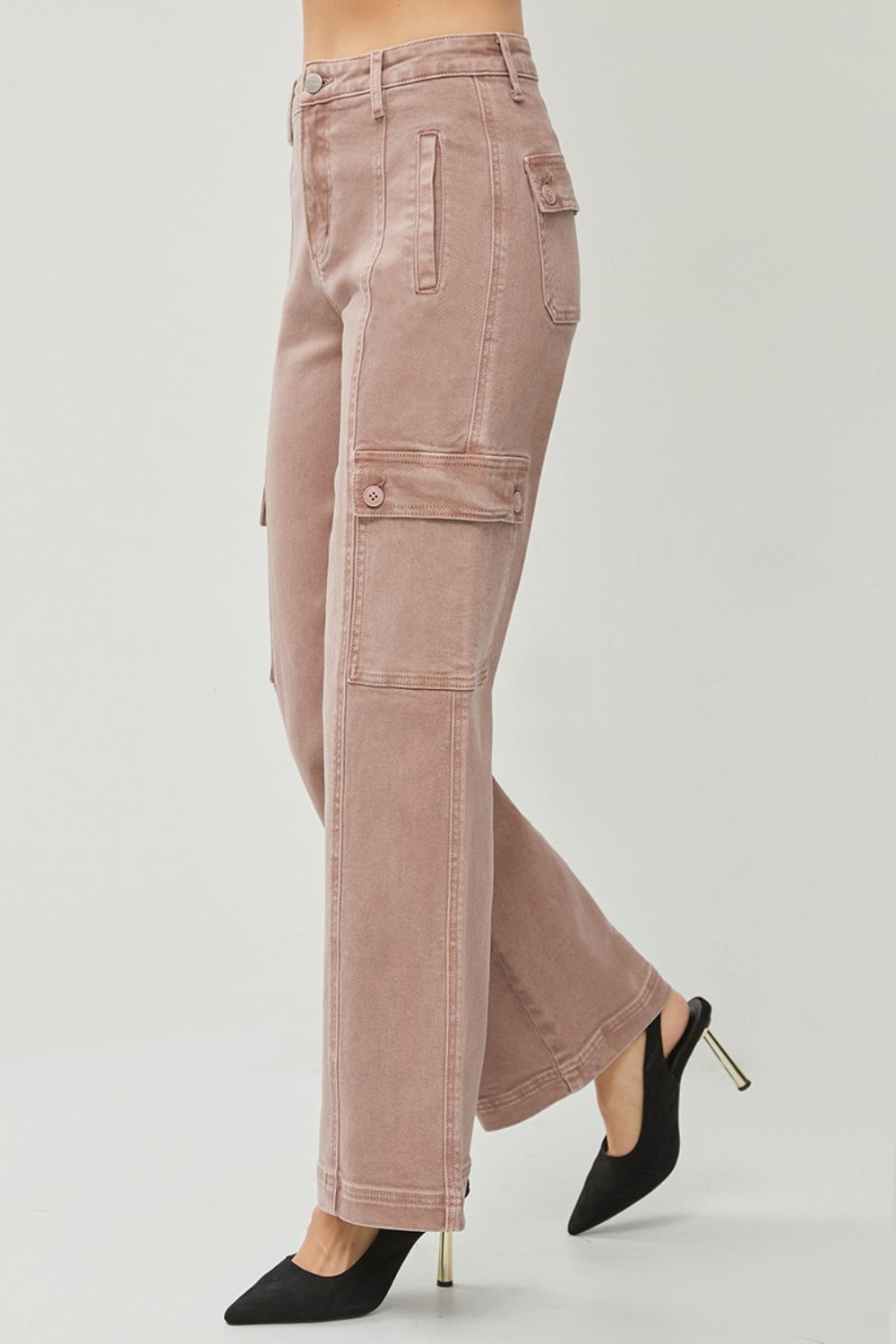 RISEN Full Size High Rise Wide Leg Cargo Jeans  Trendsi   