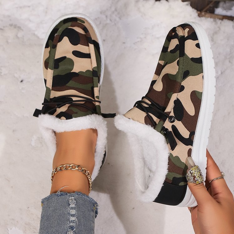 Fuzzy Camouflage Round Toe Boots  Trendsi   