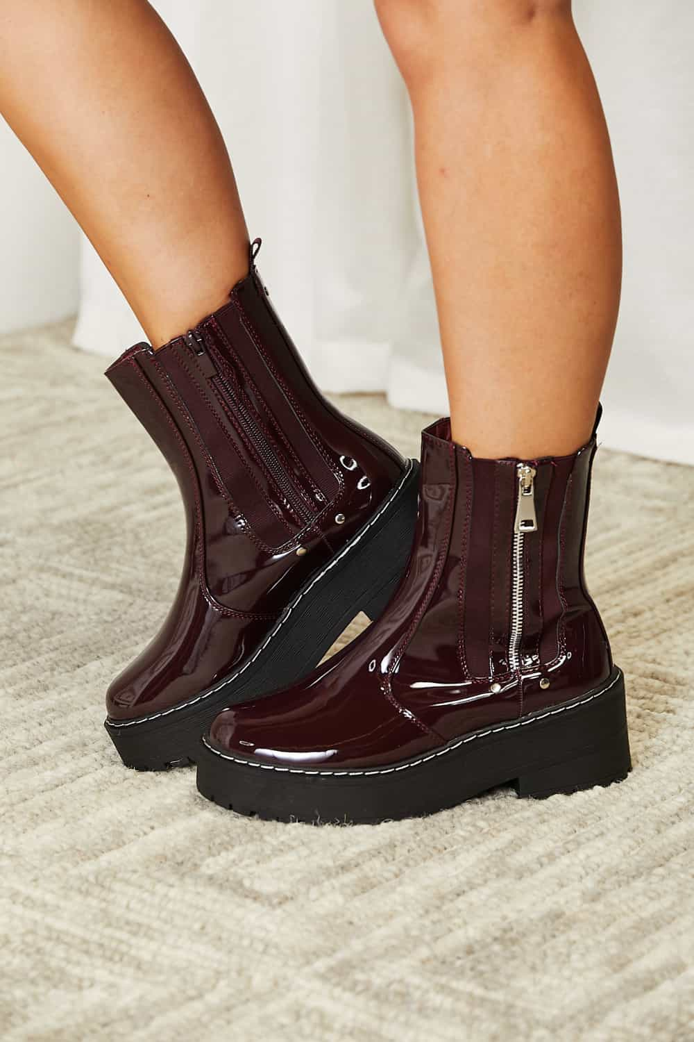 Forever Link Side Zip Platform Boots  Trendsi Burgundy 6 