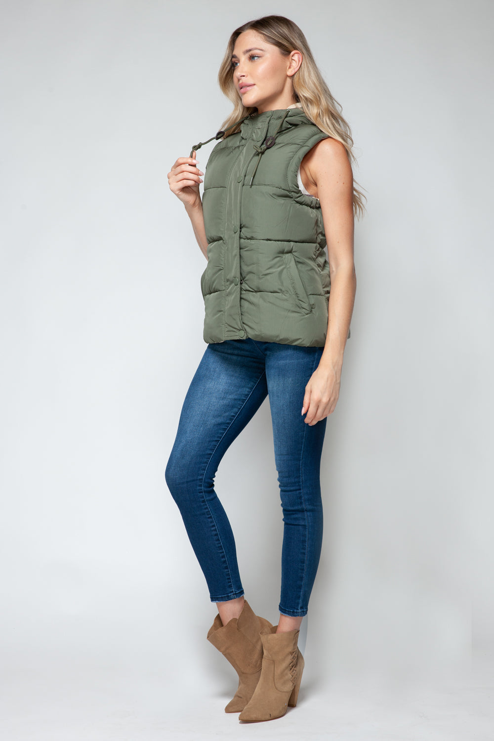 Snobbish Snap and Zip Closure Hooded Vest  Trendsi   