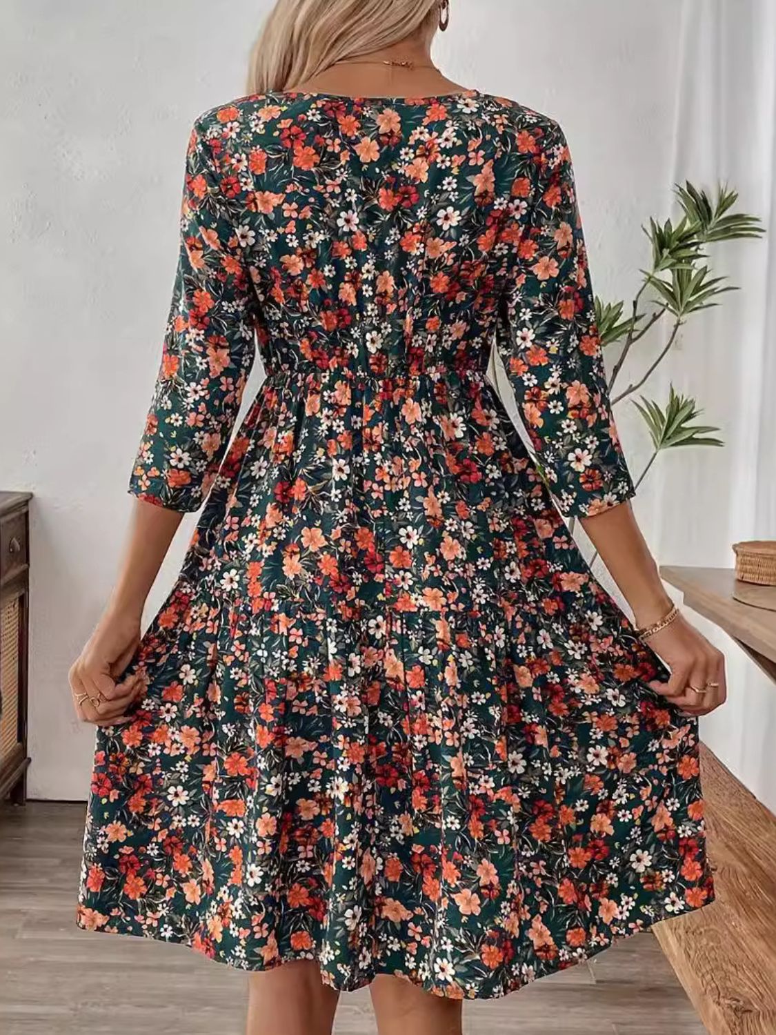 Frill Floral Round Neck Dress  Trendsi   