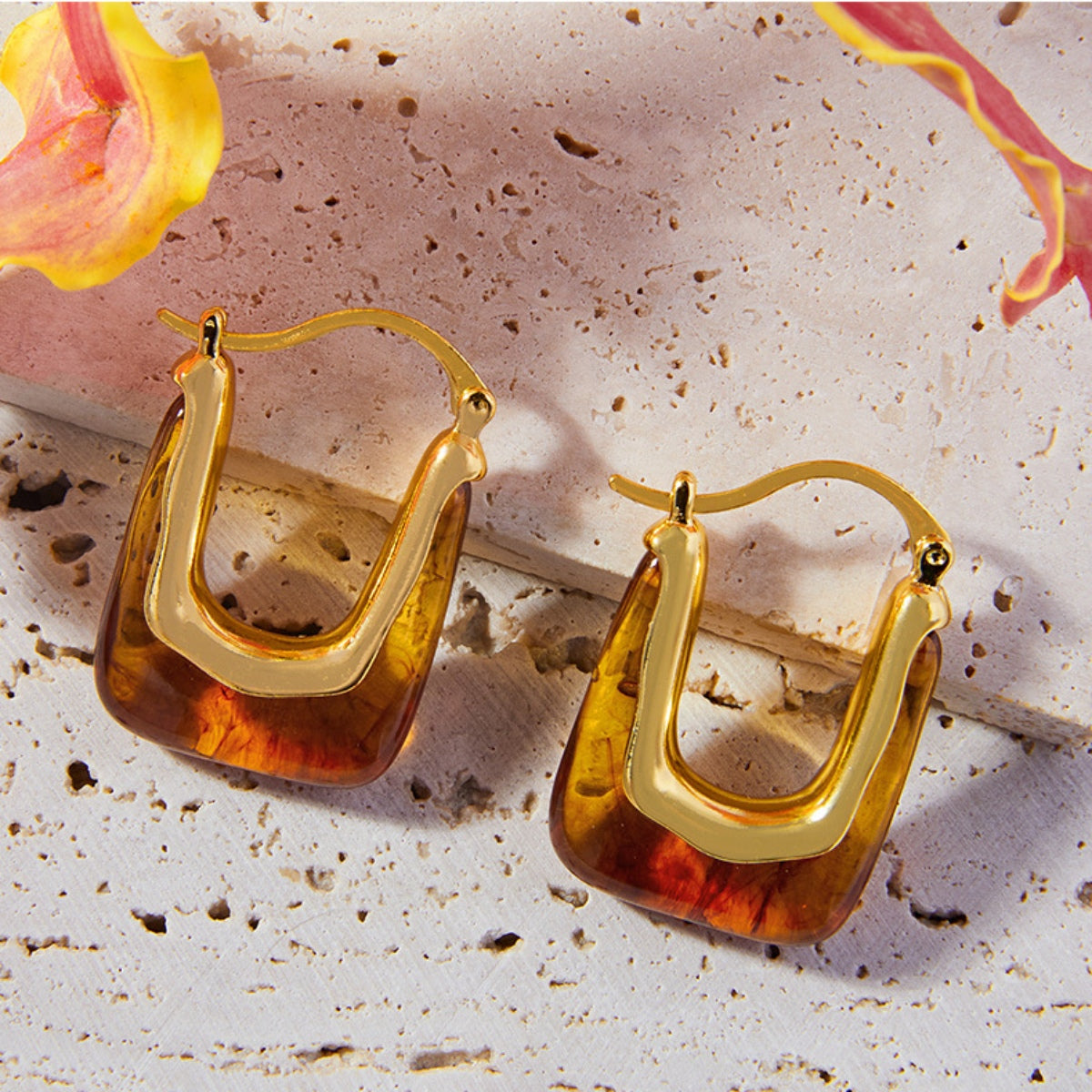 Resin Copper U Shape Earrings  Trendsi   