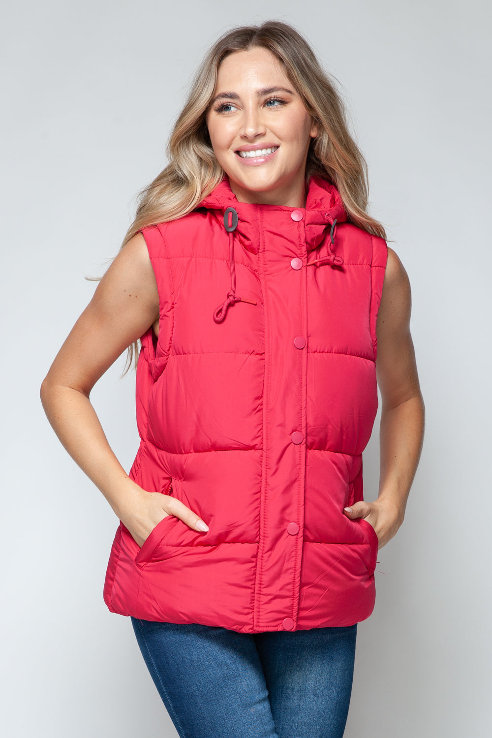 Snobbish Snap and Zip Closure Hooded Vest  Trendsi Magenta S 