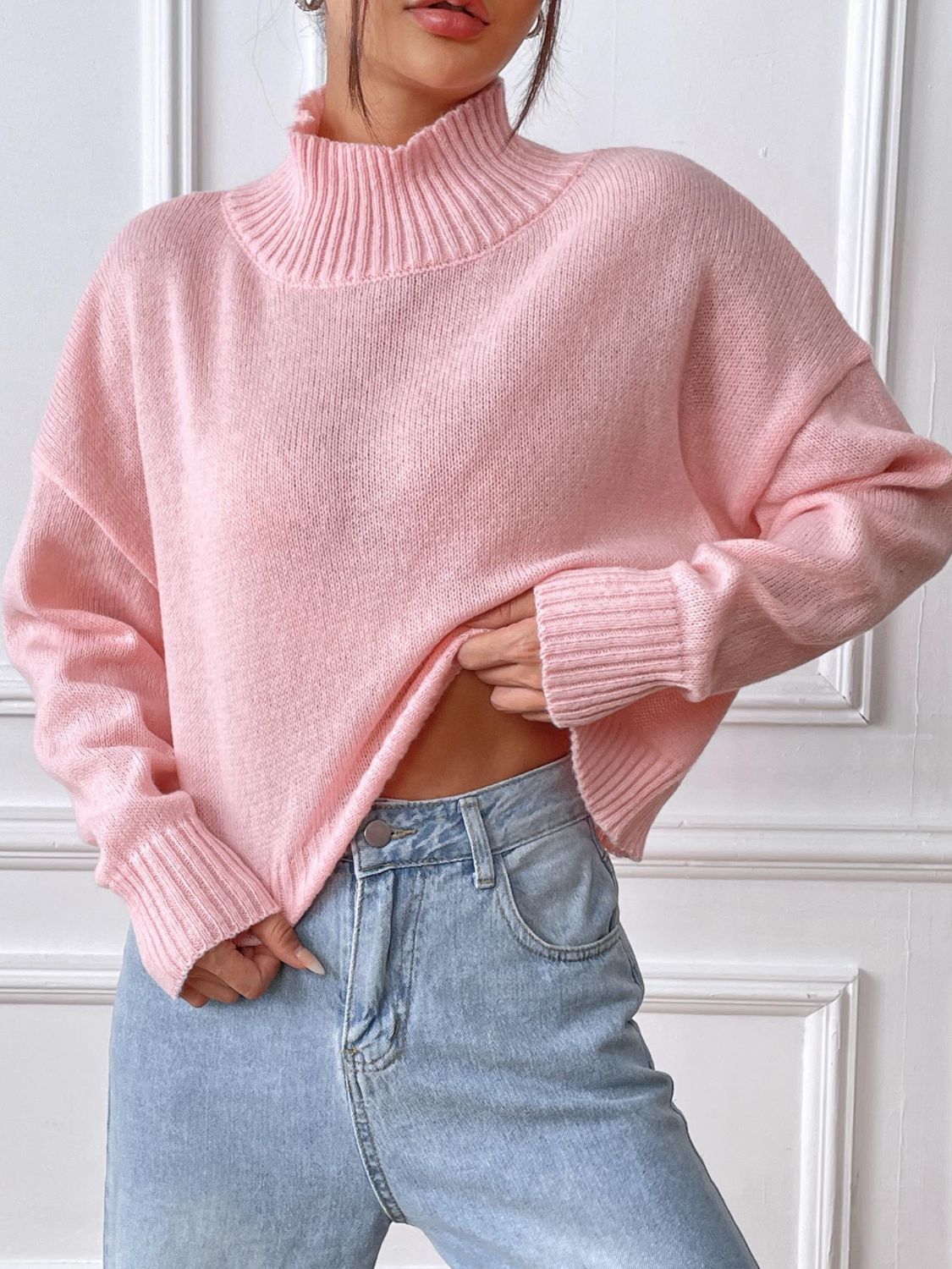 Turtleneck Long Sleeve Sweater  Trendsi   