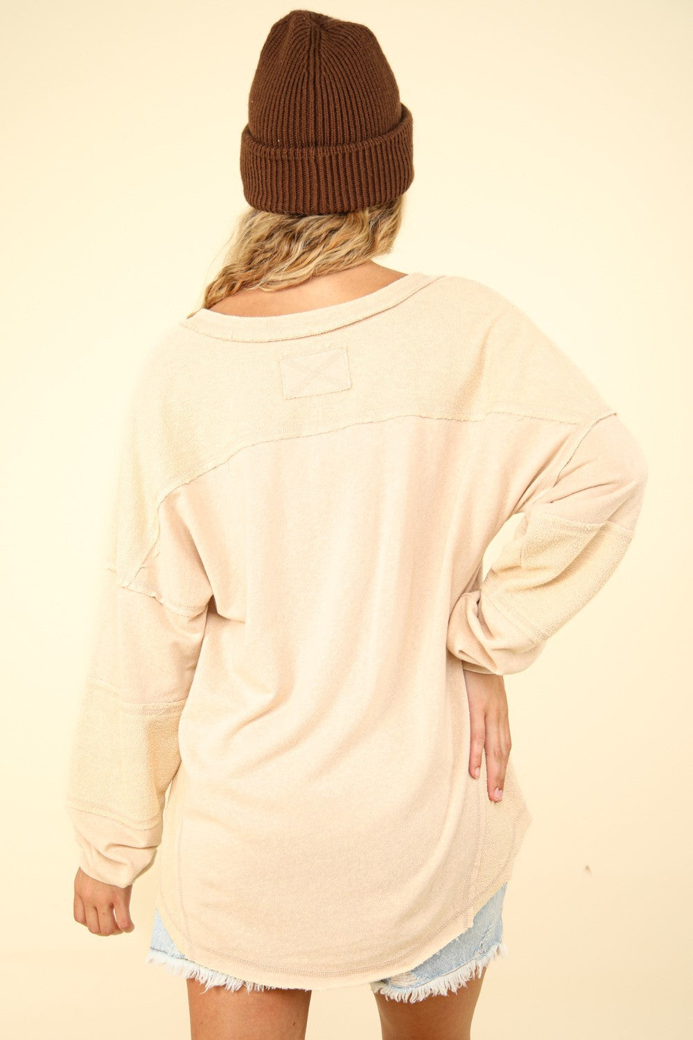 VERY J Washed V-Neck Exposed Seam Knit Top Luxe Trendsi   