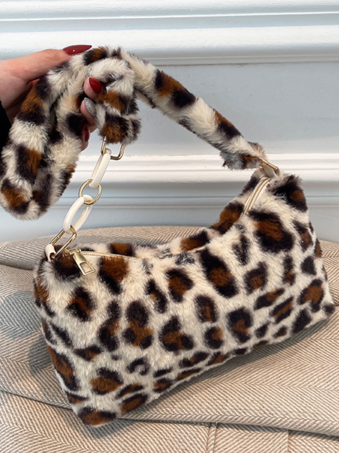 Leopard Fluff Shoulder Bag  Trendsi   