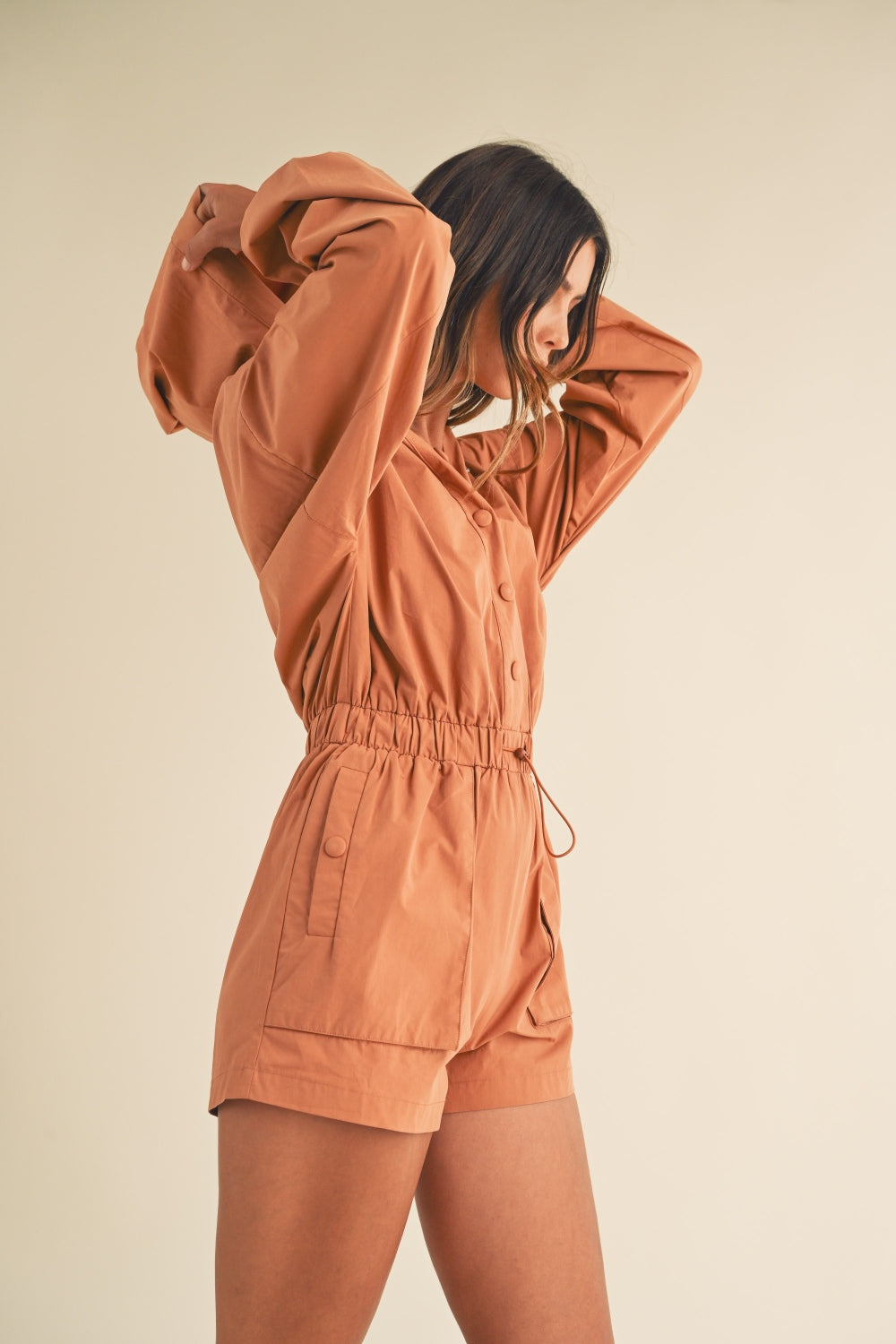 Mable Snap Down Long Sleeve Hooded Romper  Trendsi   