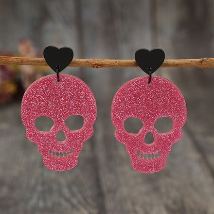 Acrylic Skeleton & Heart Earrings  Trendsi Deep Rose One Size 