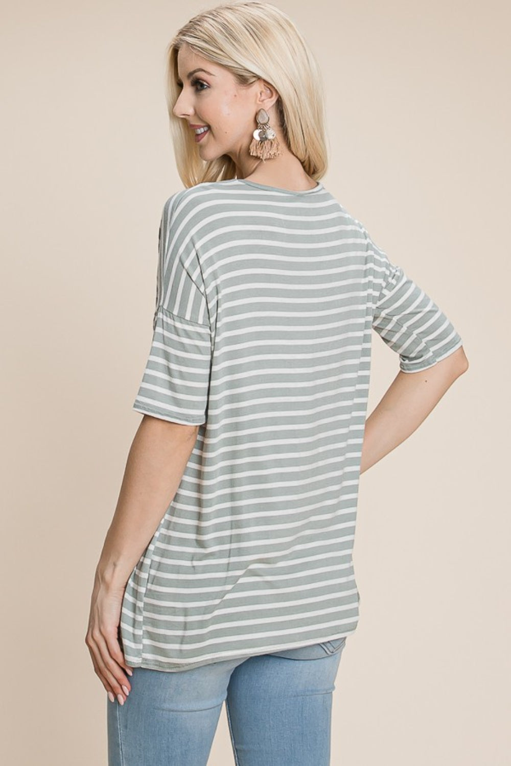 BOMBOM Striped Round Neck T-Shirt  Trendsi   