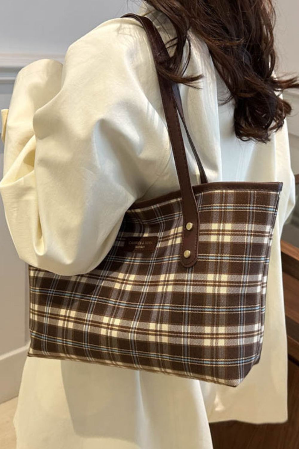 Plaid PU Leather Tote Bag  Trendsi   