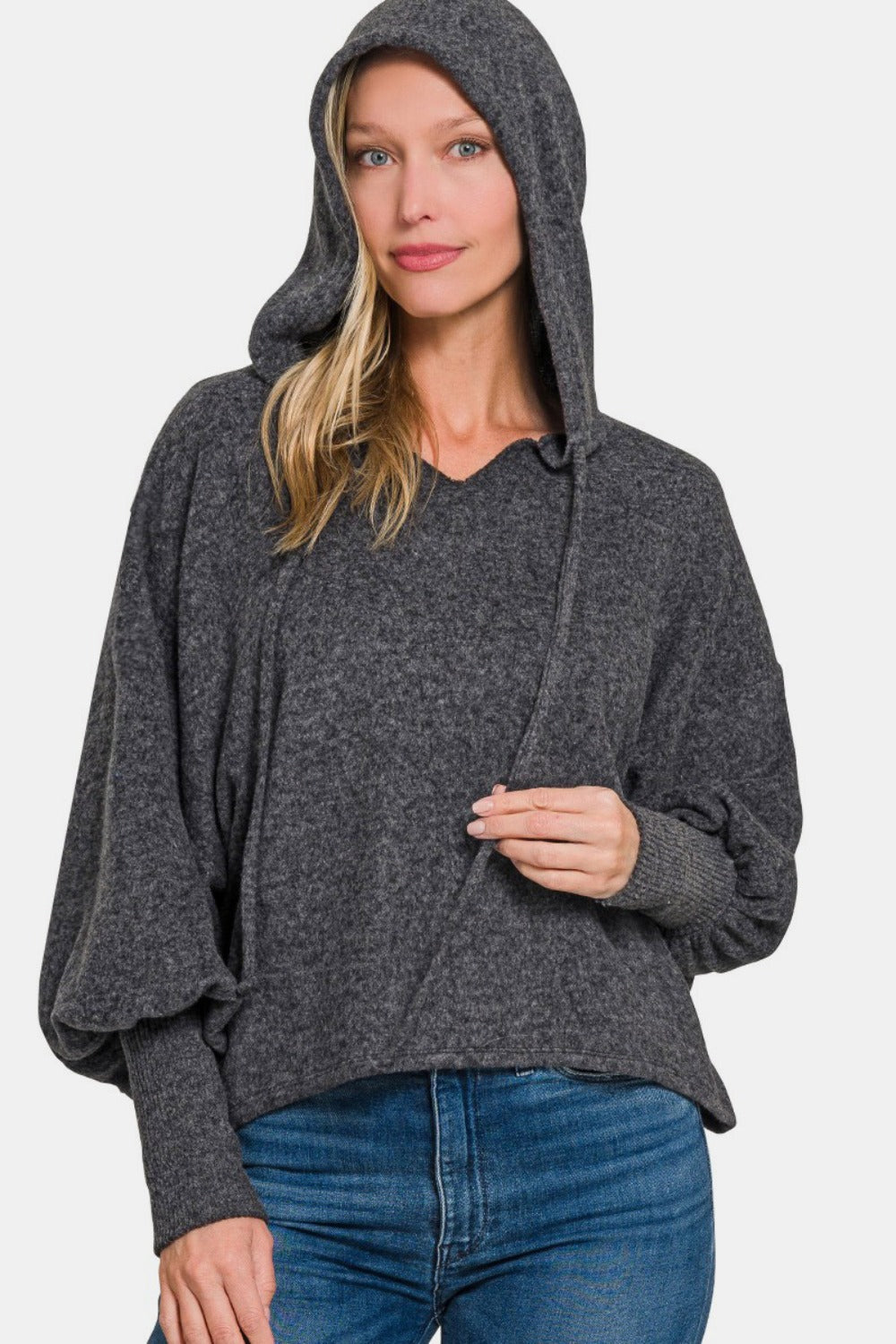 Zenana Brushed Hacci Drop Shoulder Cropped Hoodie  Trendsi   