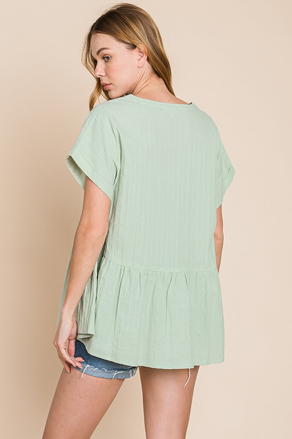 Cotton Bleu by Nu Lab Ruched Notched Short Sleeve Blouse  Trendsi   