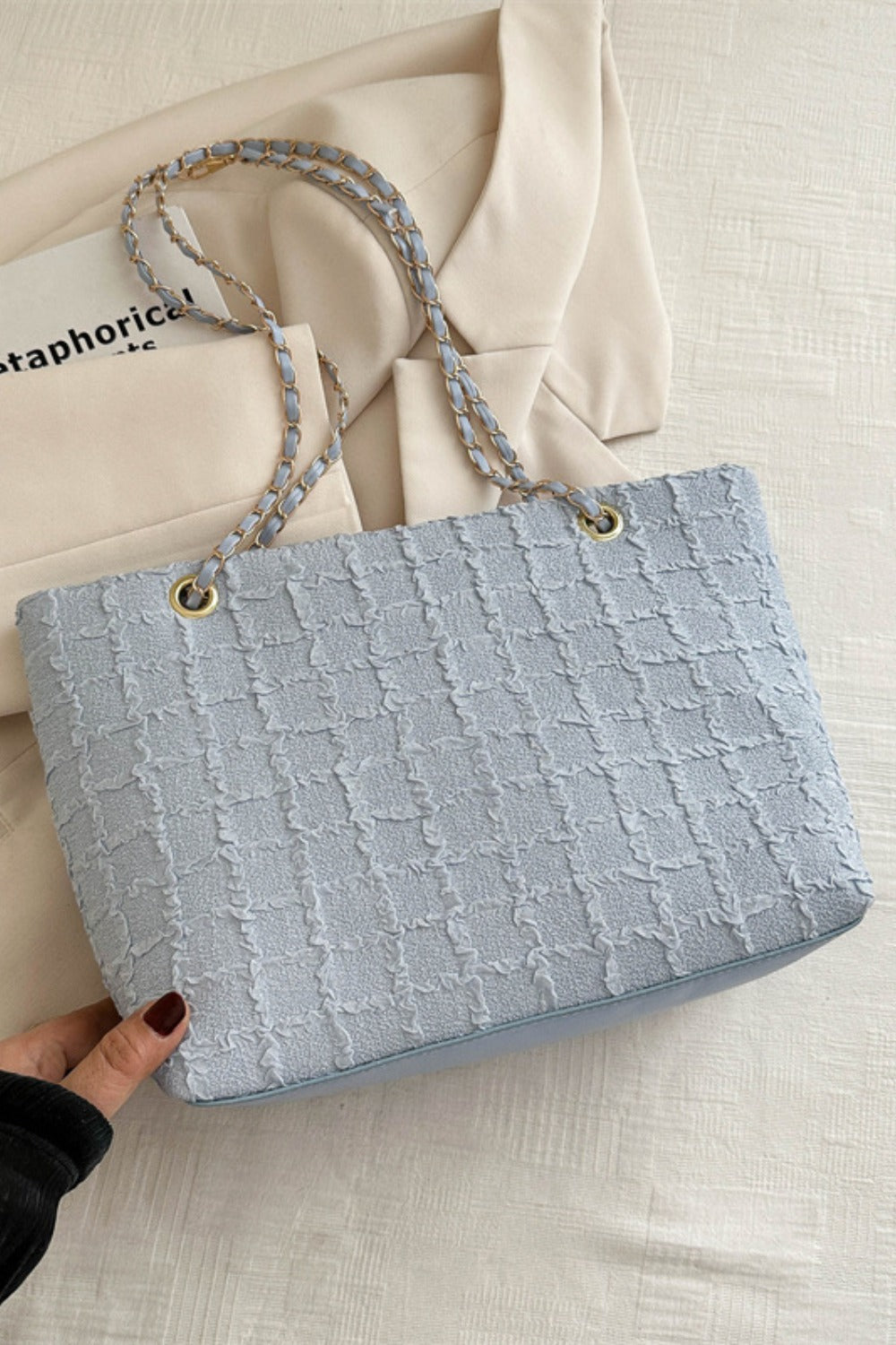 Polyester Texture Chain Tote bag Bag Trendsi Light Blue One Size 