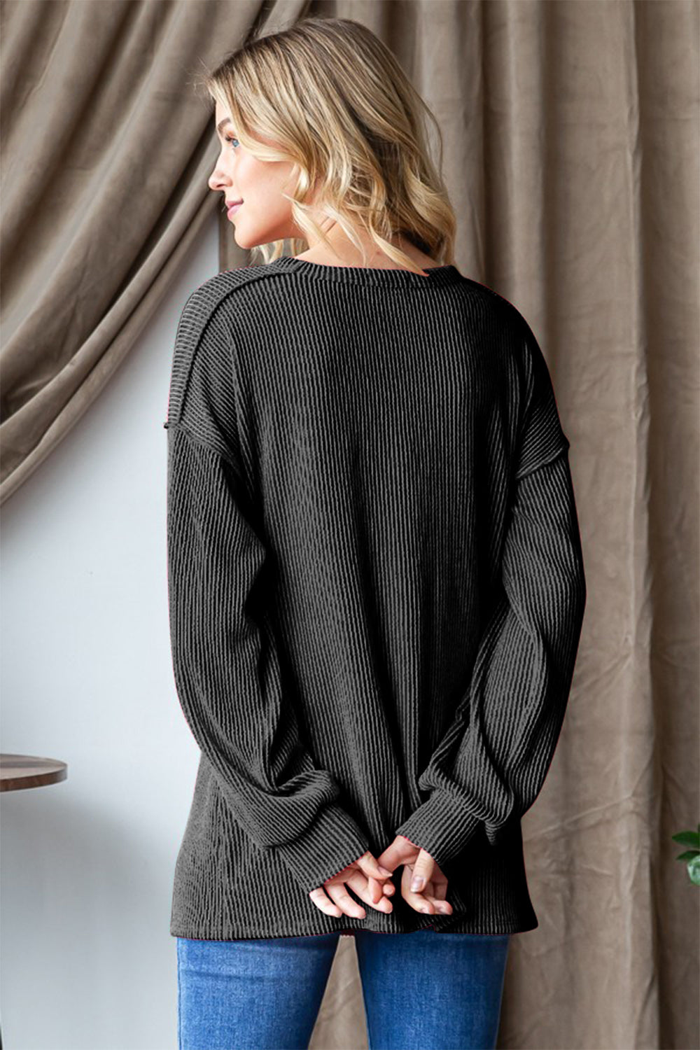 Heimish Ribbed Exposed Seam Long Sleeve T-Shirt  Trendsi   