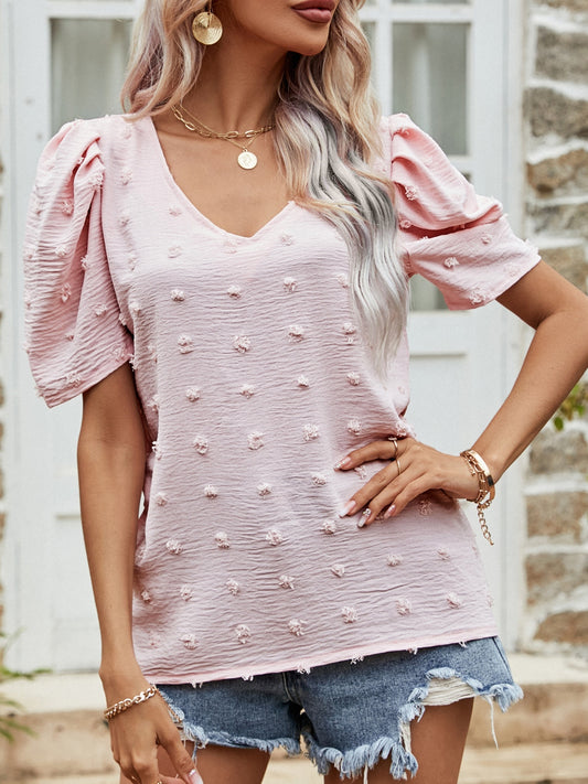 Swiss Dot Short Puff Sleeve Top Blouse Trendsi Blush Pink S 