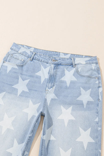 Plus Size Star Straight Leg Jeans with Pockets  Trendsi   