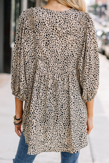 Animal Print V-Neck Three-Quarter Sleeve Blouse Blouse Trendsi   