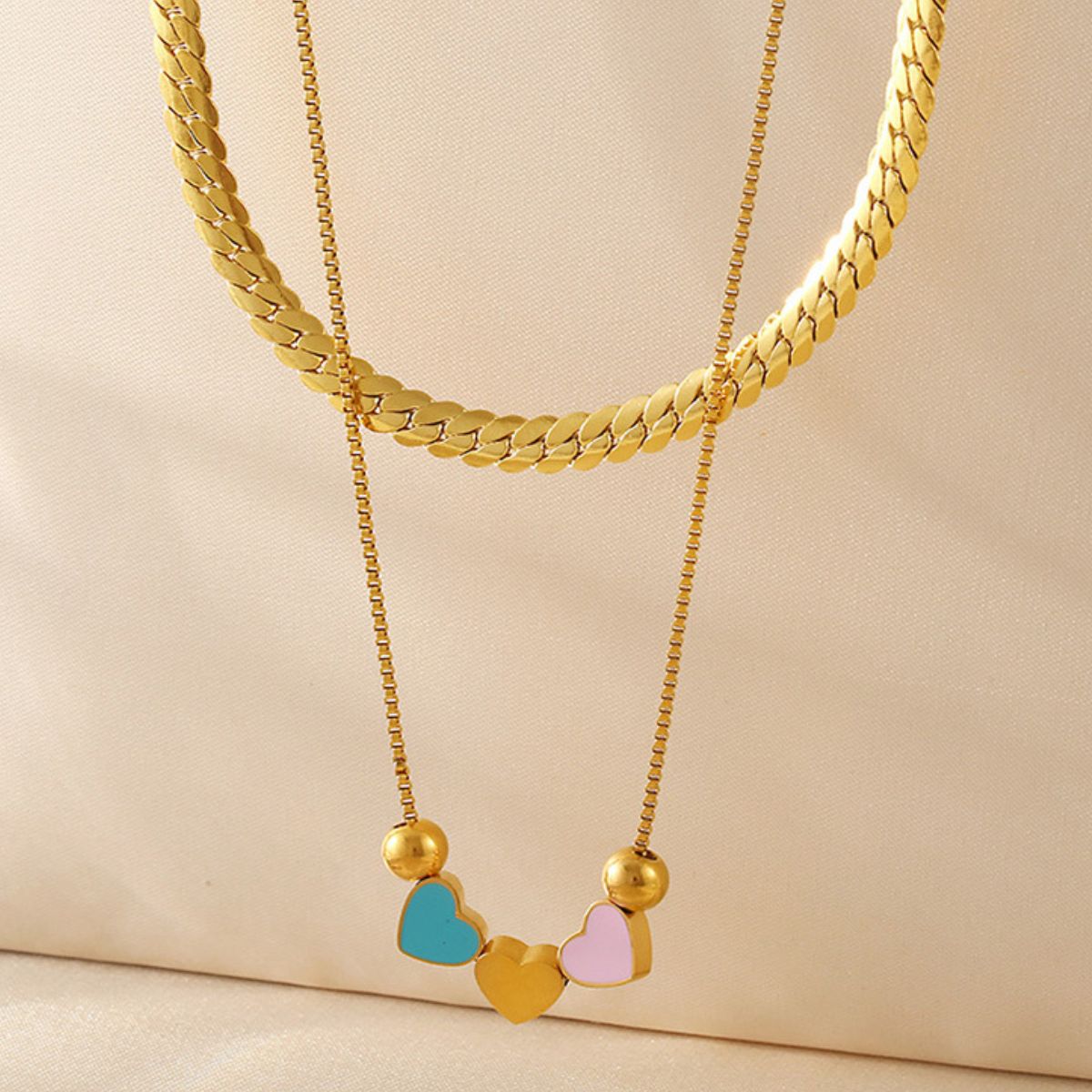 18K Gold-Plated Double Layered Heart Necklace  Trendsi   