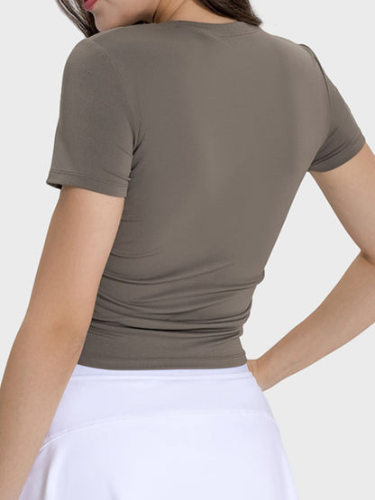 Millennia Ruched Round Neck Short Sleeve Active T-Shirt  Trendsi   