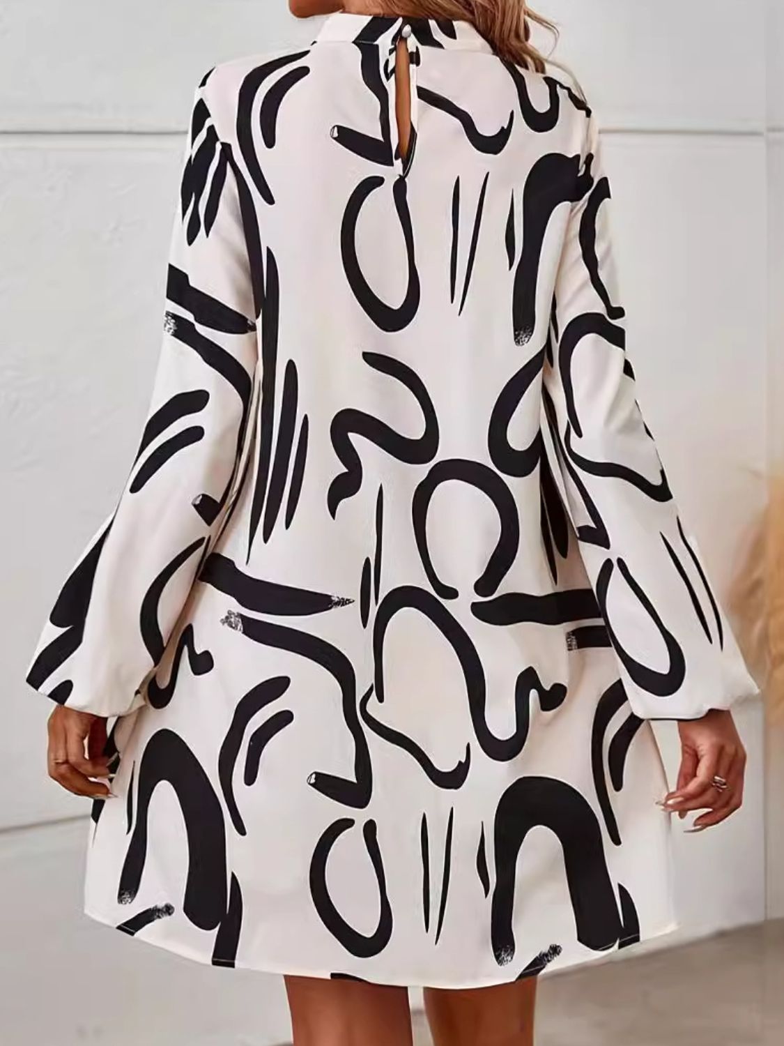 Printed Mock Neck Long Sleeve Mini Dress  Trendsi   